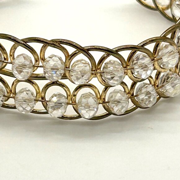 Vintage Gold-Tone Wire Cuff Bracelet With Clear Faceted Beads - Picture 9 of 10